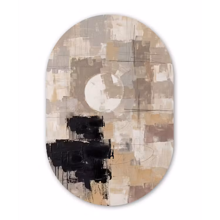 Abstract - Cirkel - Modern - Beige - Zwart - Minimalistisch Wandcirkel Ovaal Forex klein -3d