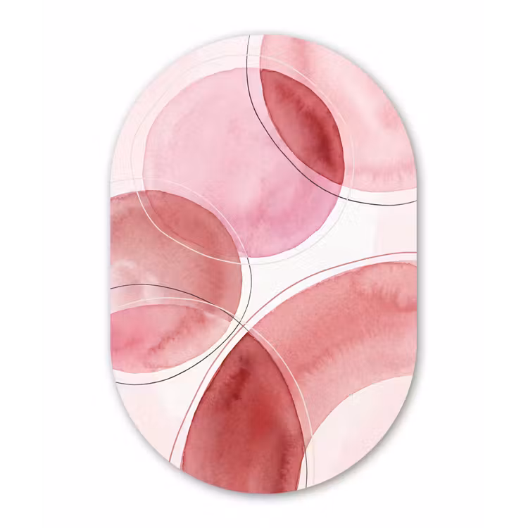 Abstract - Cirkels - Modern - Roze - Kunst Wandcirkel Ovaal Forex klein -3d
