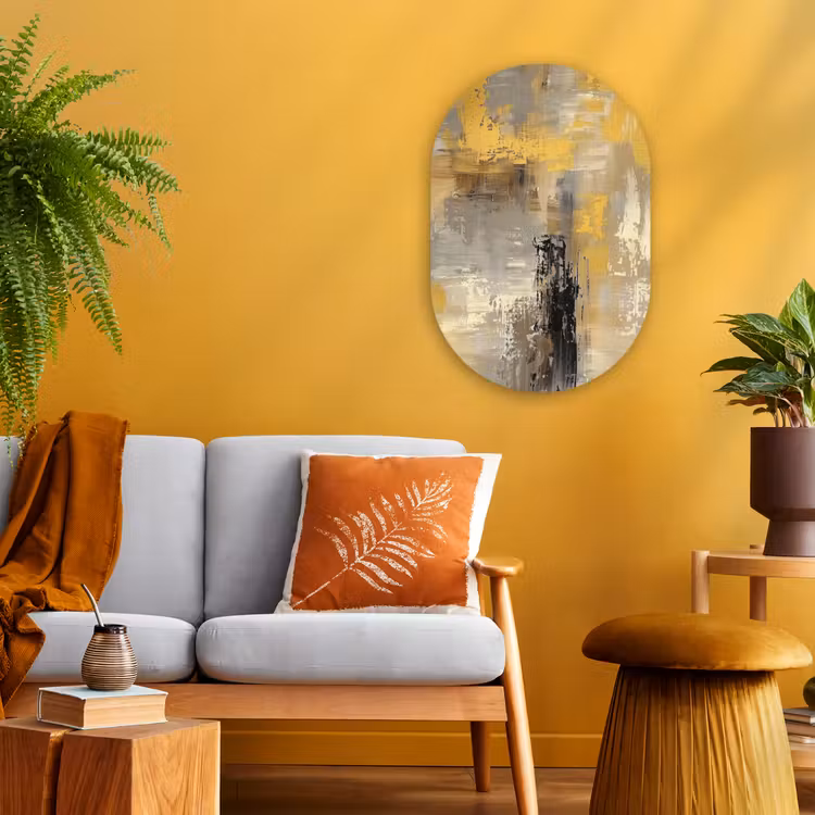Abstract - Geel - Modern - Beige Wandcirkel Ovaal Forex klein -sfeer4