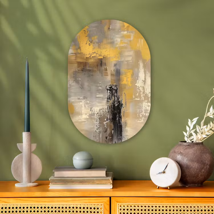 Abstract - Geel - Modern - Beige Wandcirkel Ovaal Forex klein -sfeer2