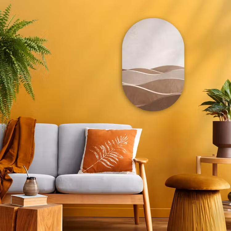 Abstract - Golven - Modern - Beige Wandcirkel Ovaal Forex klein -sfeer4