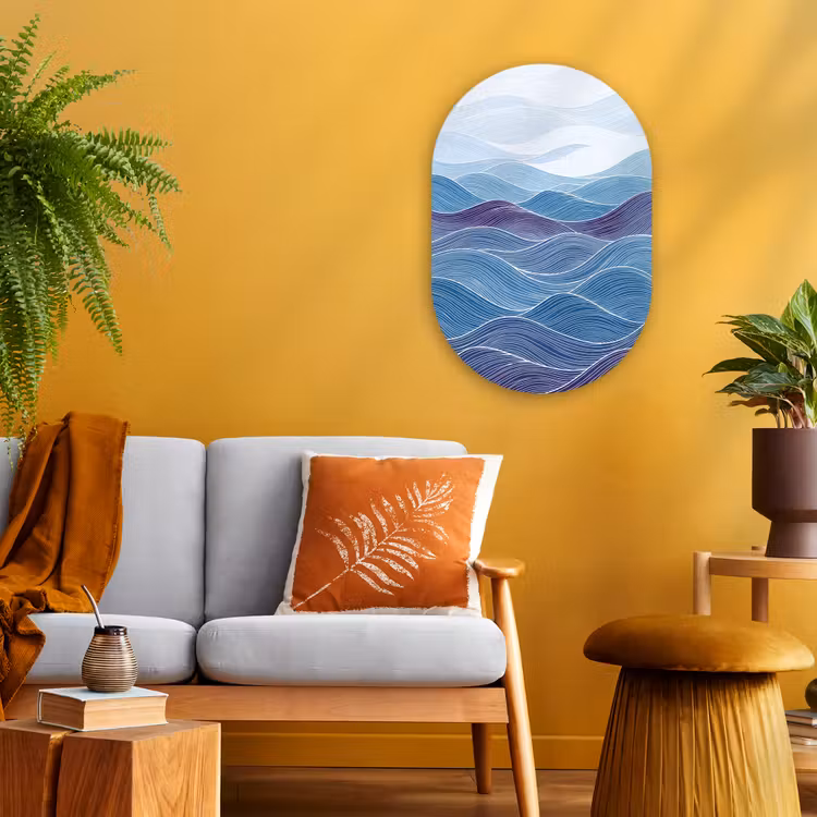 Abstract - Golven - Patroon - Blauw - Modern Wandcirkel Ovaal Forex klein -sfeer4