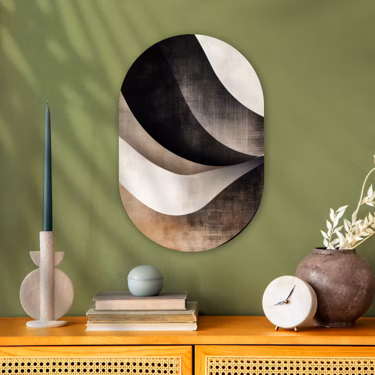 Abstract - Golven - Zwart - Verweerd Wandcirkel Ovaal Forex klein -sfeer2