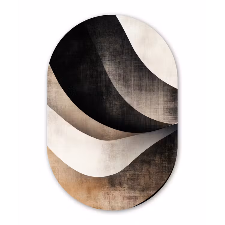 Abstract - Golven - Zwart - Verweerd Wandcirkel Ovaal Forex klein -3d