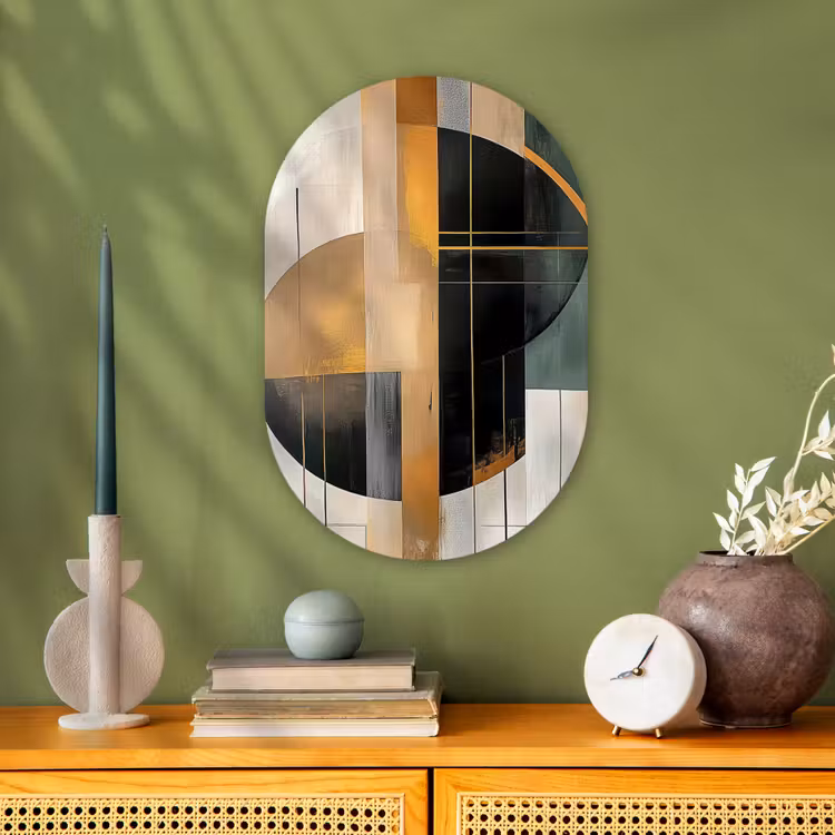 Abstract - Goud - Brons - Groen - Vormen - Modern Wandcirkel Ovaal Forex klein -sfeer2