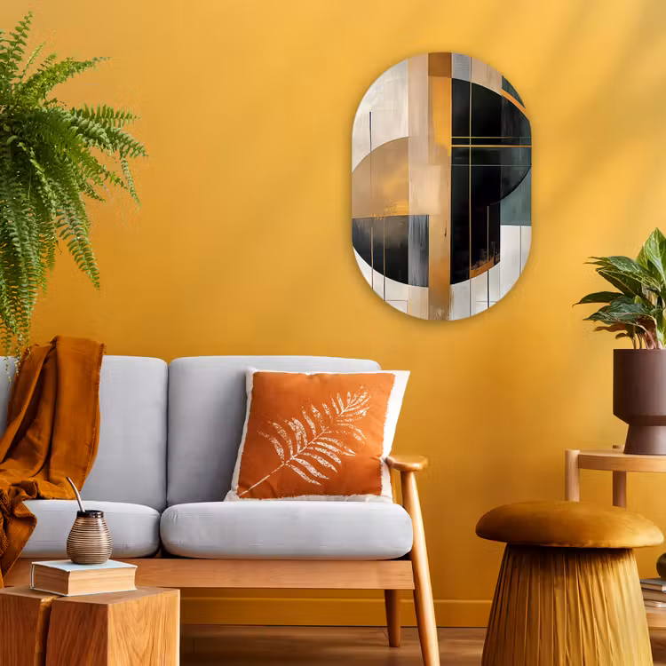 Abstract - Goud - Brons - Groen - Vormen - Modern Wandcirkel Ovaal Forex klein -sfeer4