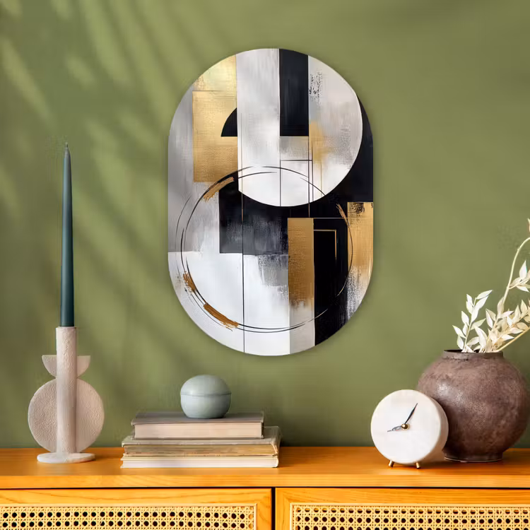 Abstract - Goud - Zilver - Vormen - Aesthetic Wandcirkel Ovaal Forex klein -sfeer2