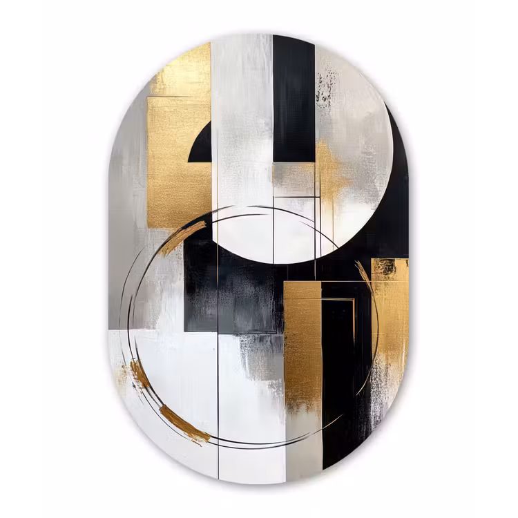 Abstract - Goud - Zilver - Vormen - Aesthetic Wandcirkel Ovaal Forex klein -3d