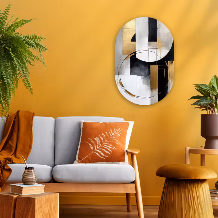 Abstract - Goud - Zilver - Vormen - Aesthetic Wandcirkel Ovaal Forex klein -sfeer4