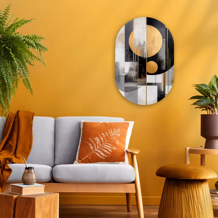 Abstract - Goud - Zilver - Vormen - Aesthetic - Modern Wandcirkel Ovaal Forex klein -sfeer4