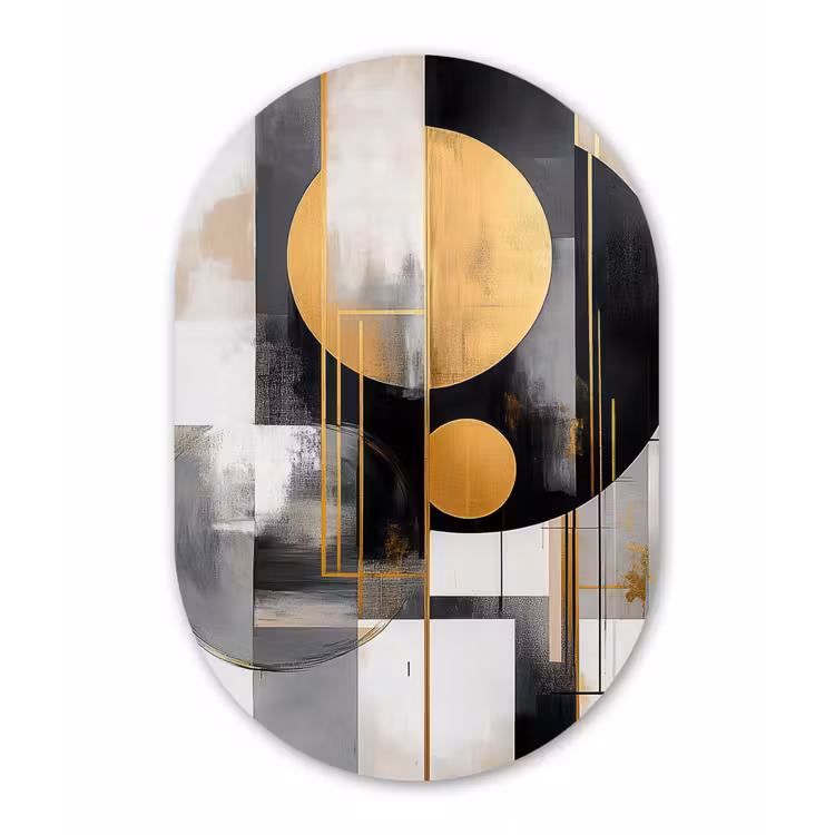Abstract - Goud - Zilver - Vormen - Aesthetic - Modern Wandcirkel Ovaal Forex klein -3d