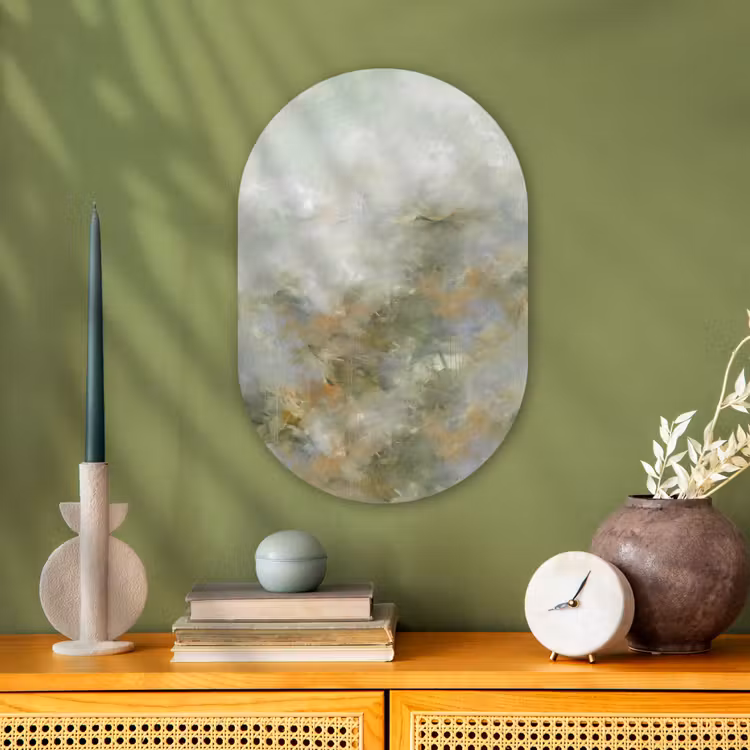 Abstract - Groen - Beige - Modern - Kunst Wandcirkel Ovaal Forex klein -sfeer2