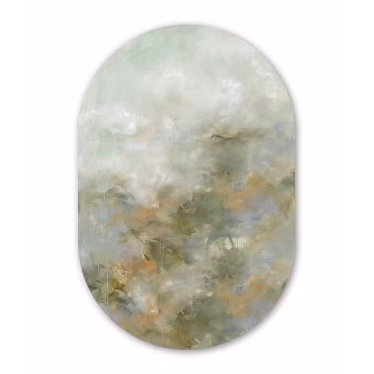 Abstract - Groen - Beige - Modern - Kunst Wandcirkel Ovaal Forex klein -3d