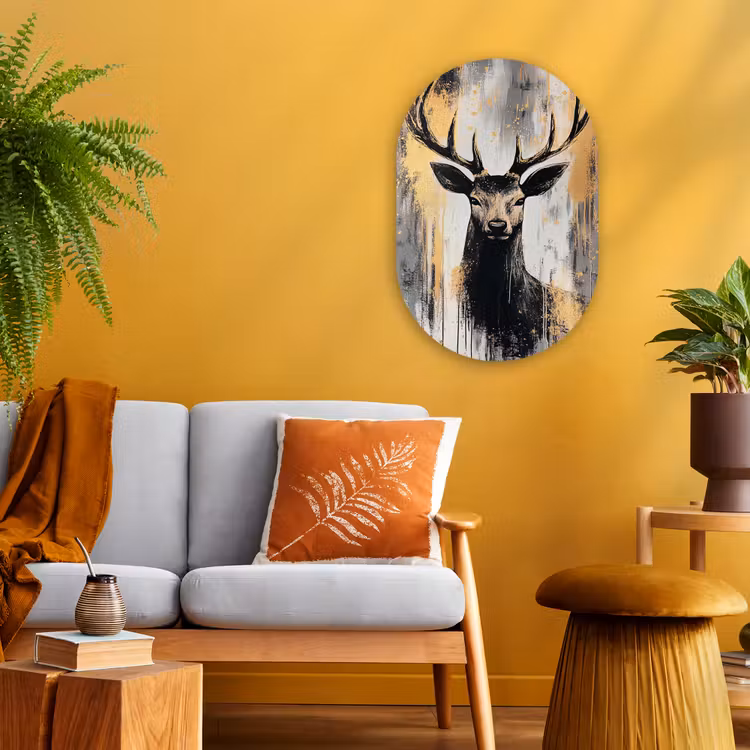 Abstract - Hert - Gewei - Goud Wandcirkel Ovaal Forex klein -sfeer4