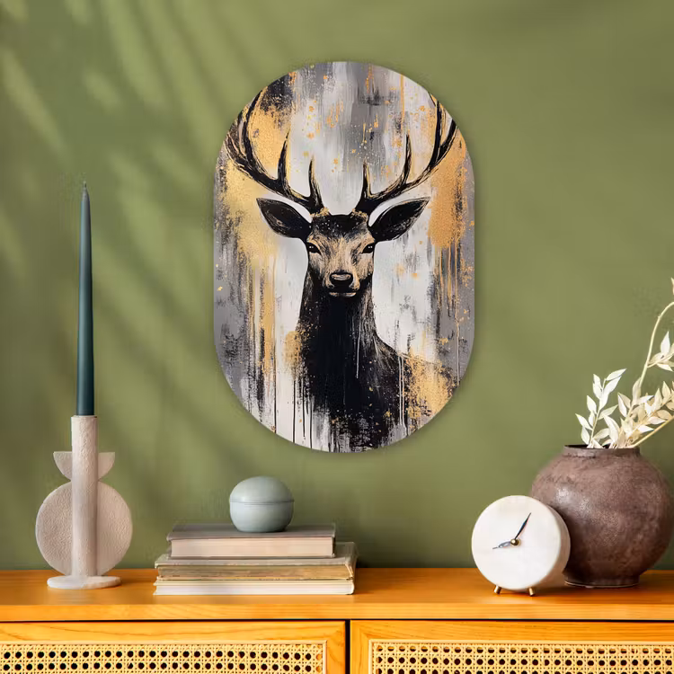 Abstract - Hert - Gewei - Goud Wandcirkel Ovaal Forex klein -sfeer2