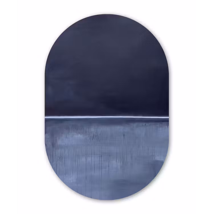 Abstract - Horizontale lijn - Minimalistisch - Donkerblauw - Kunst Wandcirkel Ovaal Forex klein -3d