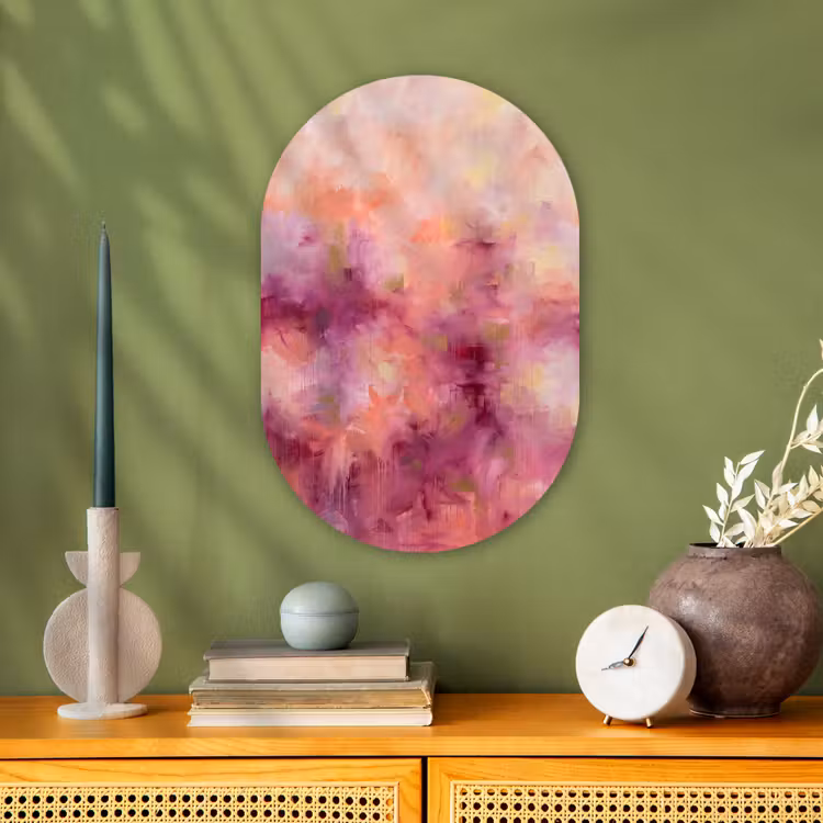 Abstract - Kleuren - Modern - Roze - Paars Wandcirkel Ovaal Forex klein -sfeer2