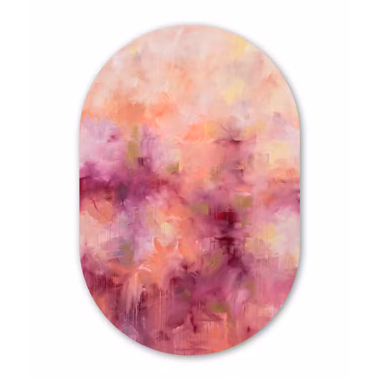 Abstract - Kleuren - Modern - Roze - Paars Wandcirkel Ovaal Forex klein -3d