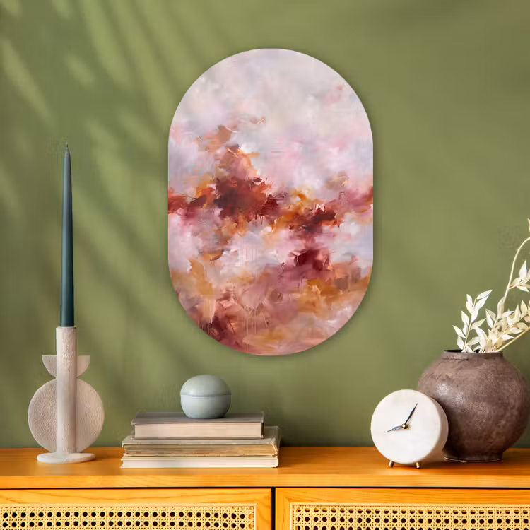 Abstract - Kleurrijk - Kunst - Modern - Roze-Rood Wandcirkel Ovaal Forex klein -sfeer2
