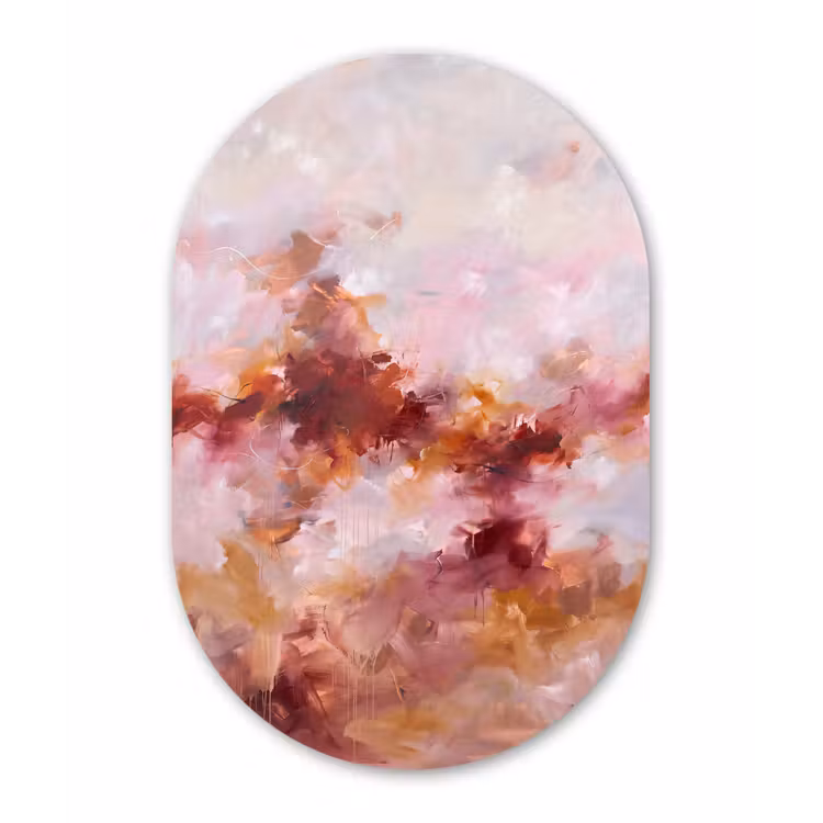 Abstract - Kleurrijk - Kunst - Modern - Roze-Rood Wandcirkel Ovaal Forex klein -3d