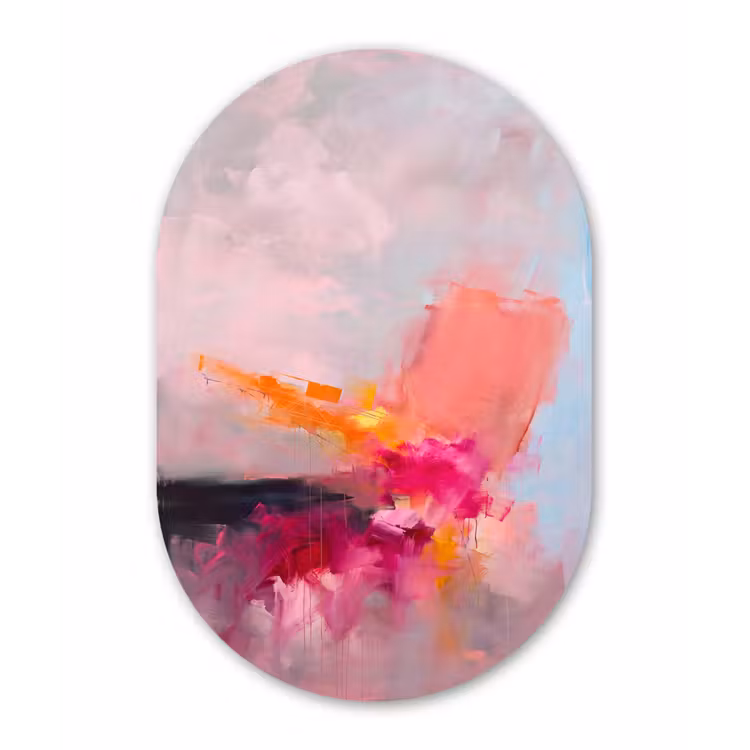 Abstract - Kleurrijk - Modern - Roze Wandcirkel Ovaal Forex klein -3d
