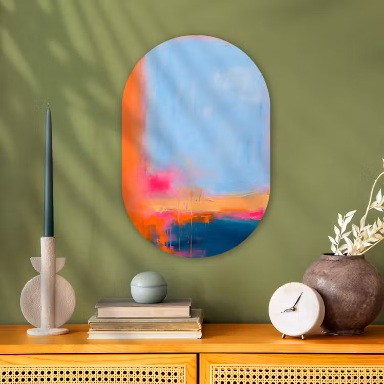 Abstract - Kleurvlakken - Modern - Oranje - Blauw Wandcirkel Ovaal Forex klein -sfeer2