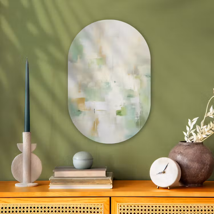 Abstract - Kunst - Wit - Groen - Modern Wandcirkel Ovaal Forex klein -sfeer2