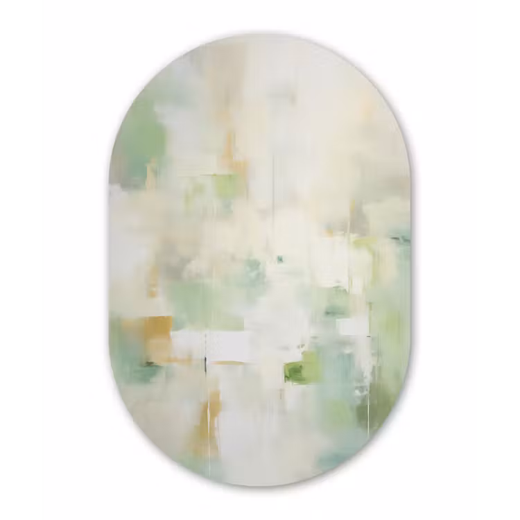 Abstract - Kunst - Wit - Groen - Modern Wandcirkel Ovaal Forex klein -3d