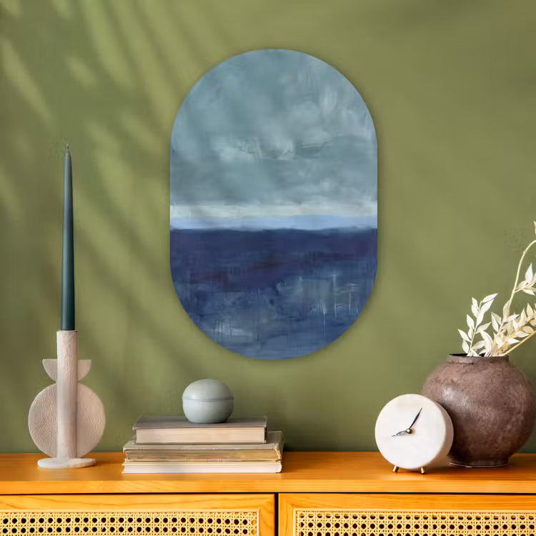 Abstract - Lagen - Rust - Modern - Blauw Wandcirkel Ovaal Forex klein -sfeer2
