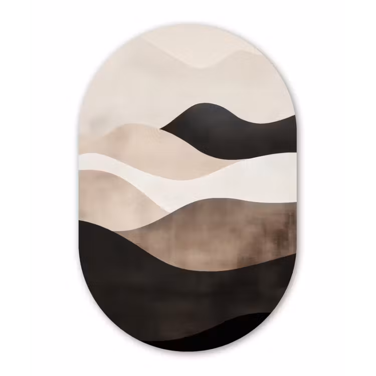 Abstract - Landschap - Golven - Crèmekleur Wandcirkel Ovaal Forex klein -3d