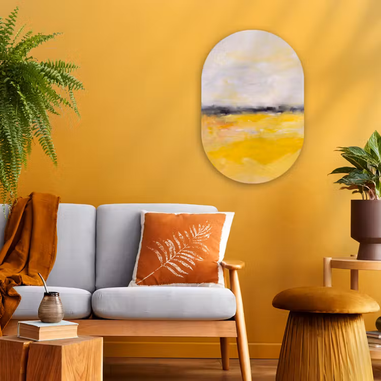 Abstract - Landschap - Modern - Geel Wandcirkel Ovaal Forex klein -sfeer4