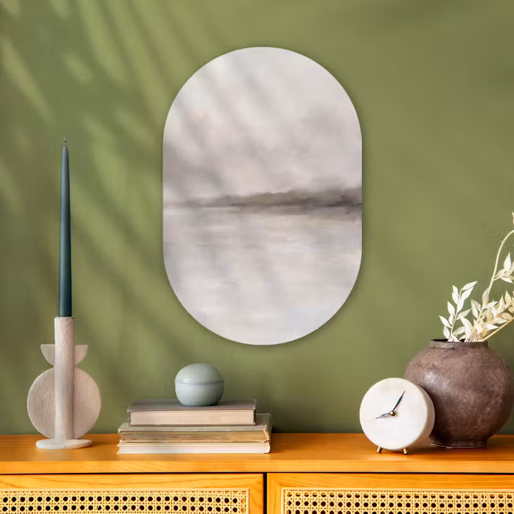 Abstract - Landschap - Nevel - Modern - Grijs Wandcirkel Ovaal Forex klein -sfeer2