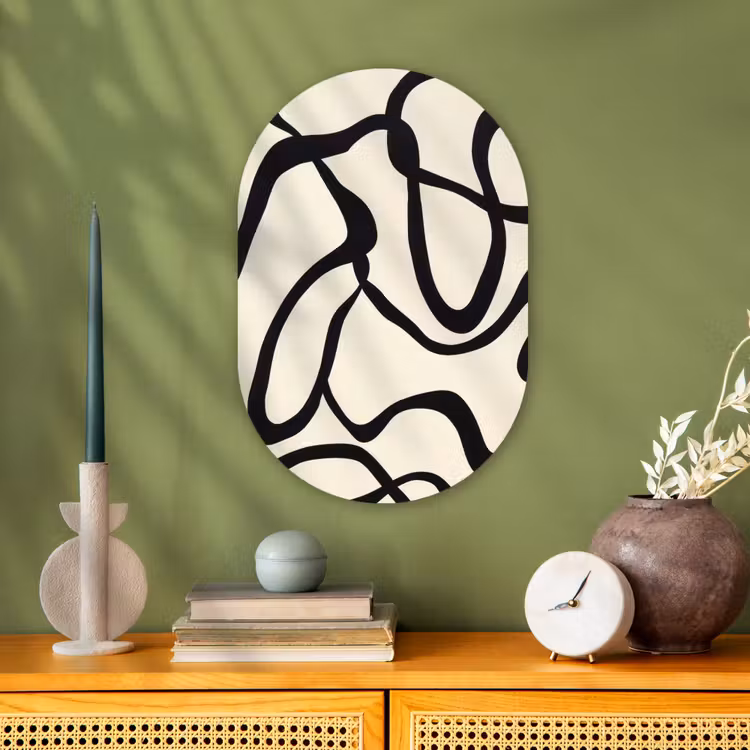 Abstract - Lijnen - Modern - Beige Wandcirkel Ovaal Forex klein -sfeer2