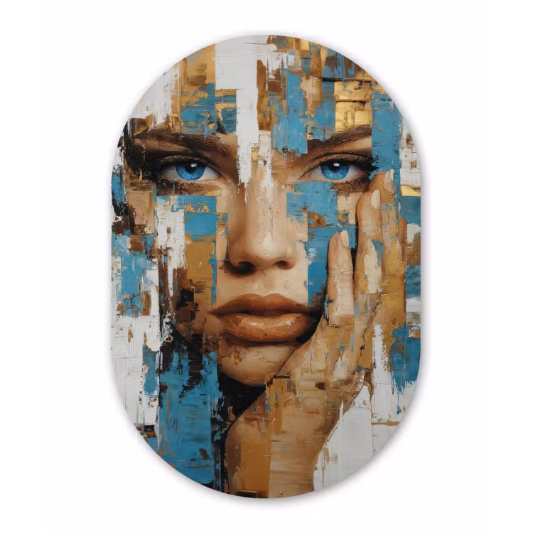 Abstract - Penseelstreken - Blauw - Gezicht Wandcirkel Ovaal Forex klein -3d