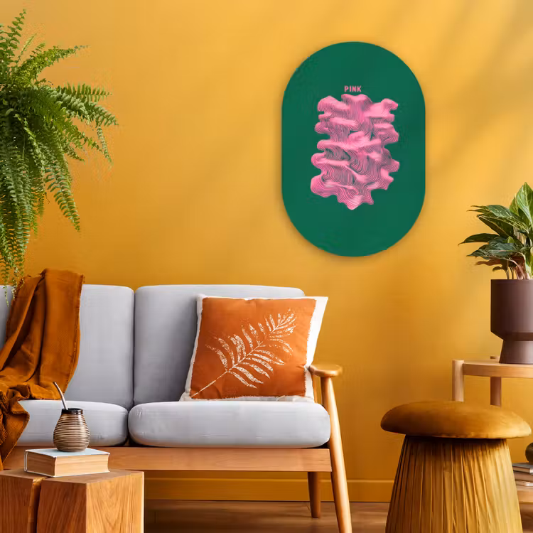 Abstract - Pink - Lijnen - Groen Wandcirkel Ovaal Forex klein -sfeer4