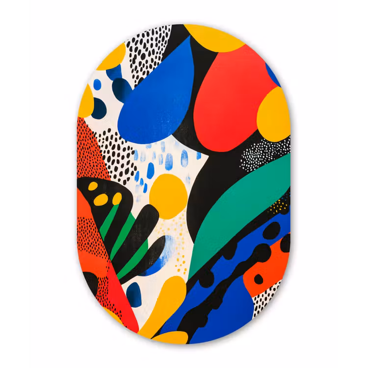 Abstract - Planten - Vormen - Kleurrijk Wandcirkel Ovaal Forex klein -3d