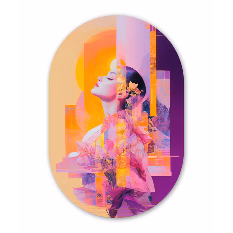 Abstract - Portret - Vrouw - Kleurrijk Wandcirkel Ovaal Forex klein -3d