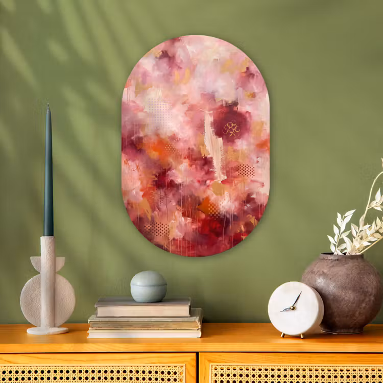 Abstract - Rood - Goud - Modern - Kunst Wandcirkel Ovaal Forex klein -sfeer2