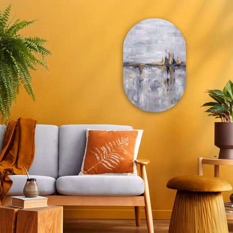 Abstract - Structuur - Goud - Grijs - Modern Wandcirkel Ovaal Forex klein -sfeer4