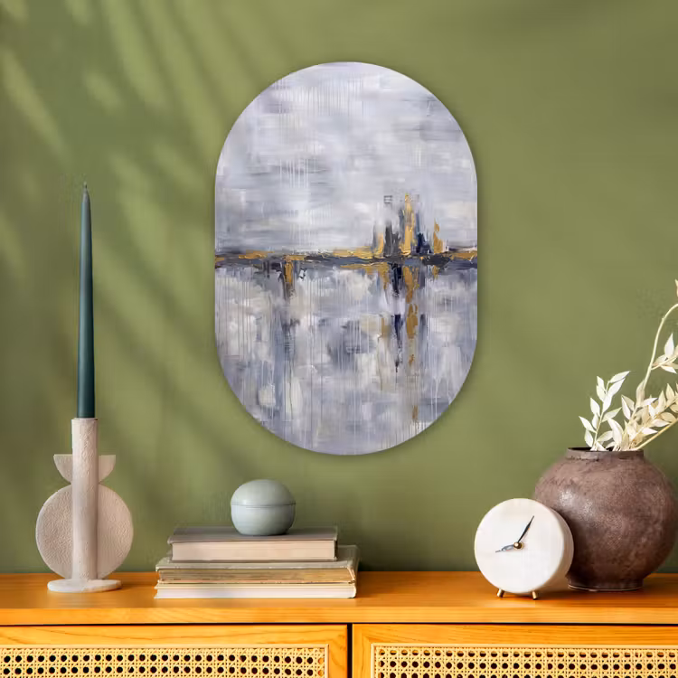 Abstract - Structuur - Goud - Grijs - Modern Wandcirkel Ovaal Forex klein -sfeer2
