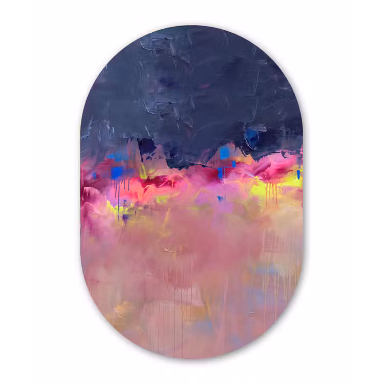 Abstract - Textuur - Kleuren - Modern - Roze Wandcirkel Ovaal Forex klein -3d