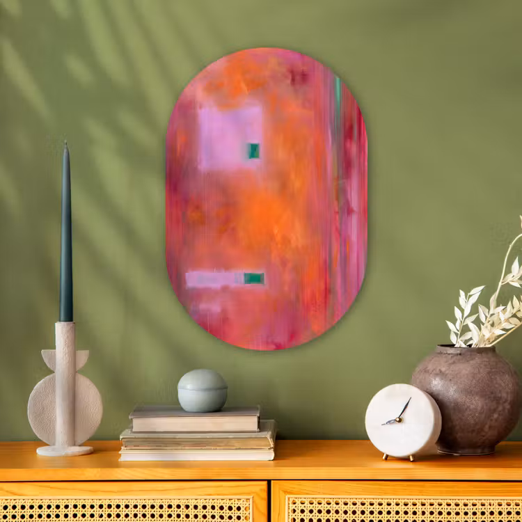 Abstract - Vlakken - Kunst - Modern - Oranje Wandcirkel Ovaal Forex klein -sfeer2