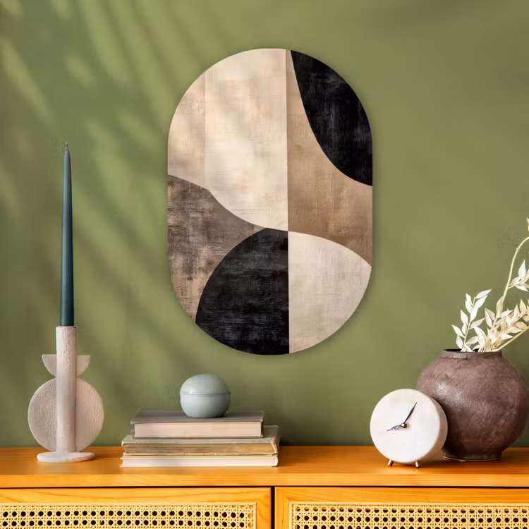 Abstract - Vlakken - Zwart - Rond Wandcirkel Ovaal Forex klein -sfeer2