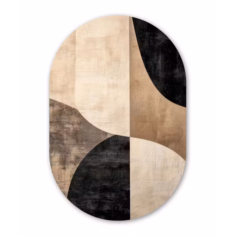 Abstract - Vlakken - Zwart - Rond Wandcirkel Ovaal Forex klein -3d