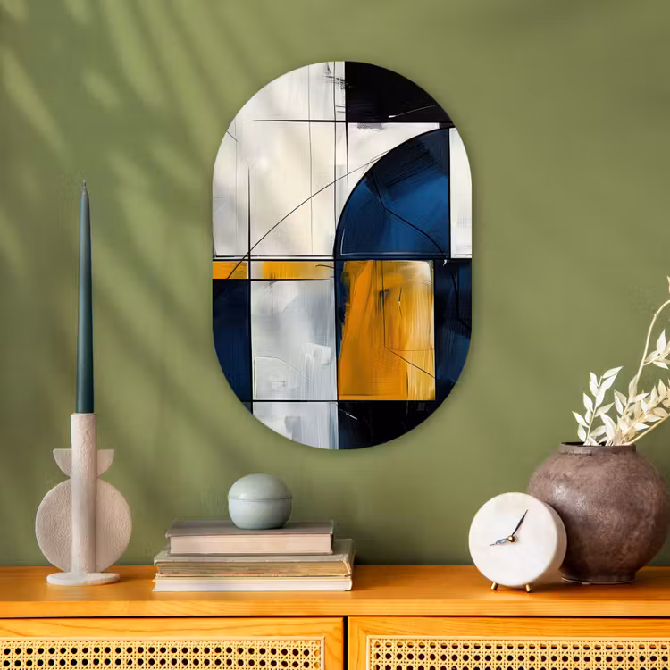 Abstract - Vormen - Goud - Blauw - Geometrisch Wandcirkel Ovaal Forex klein -sfeer2