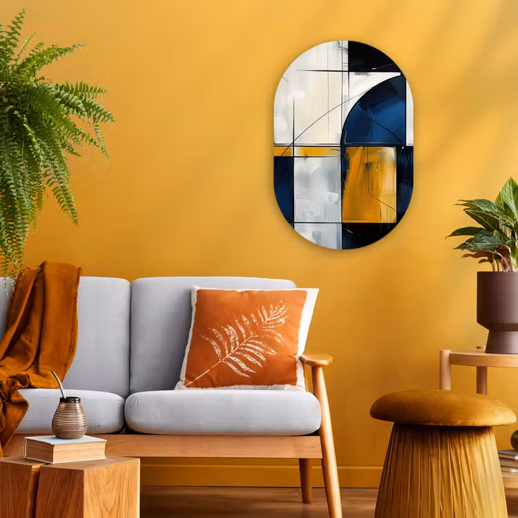 Abstract - Vormen - Goud - Blauw - Geometrisch Wandcirkel Ovaal Forex klein -sfeer4