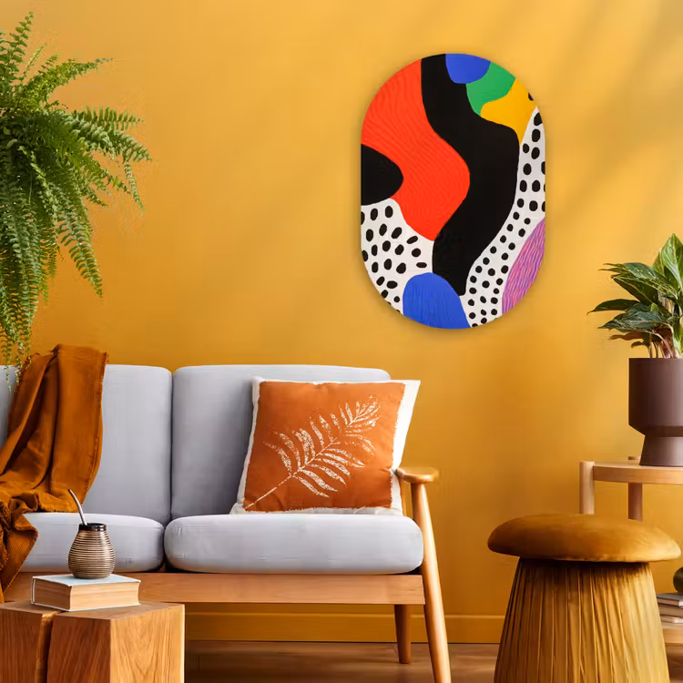 Abstract - Vormen - Kleuren - Stippen Wandcirkel Ovaal Forex klein -sfeer4