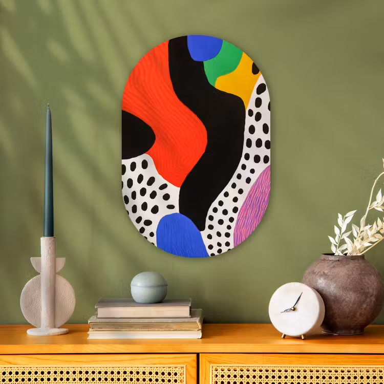 Abstract - Vormen - Kleuren - Stippen Wandcirkel Ovaal Forex klein -sfeer2