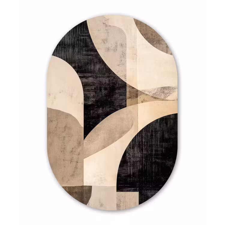 Abstract - Vormen - Modern - Beige Wandcirkel Ovaal Forex klein -3d