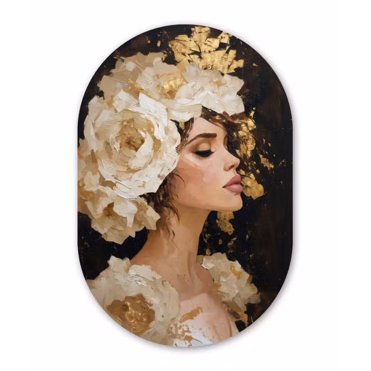 Abstract - Vrouw - Bloemen - Wit Wandcirkel Ovaal Forex klein -3d